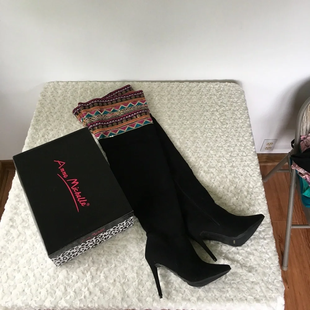 New Size 9 Anne Michelle Dedicate 64S Over the Knee Black Boots